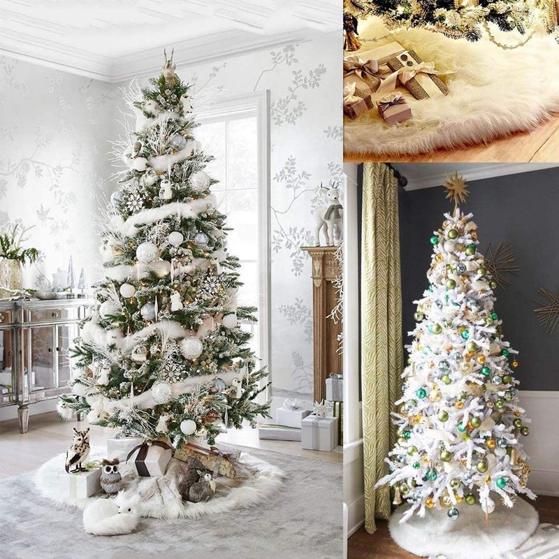 Bodosac Awtlife Luxury Faux Fur Christmas Tree Skirt 60 inches Soft Snow White Elegant for Holiday Decor - Image 2